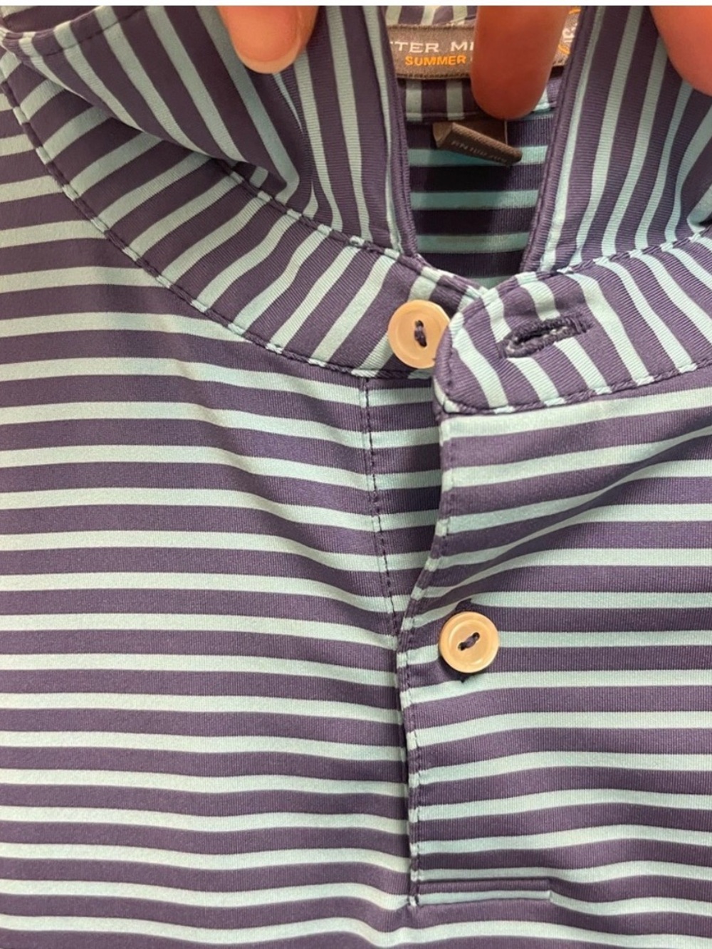 Peter Millar Navy & Green Striped Polo - Picture 8 of 9